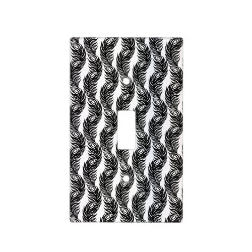 Black and white abstract Peacock feather pattern Light Switch Cover