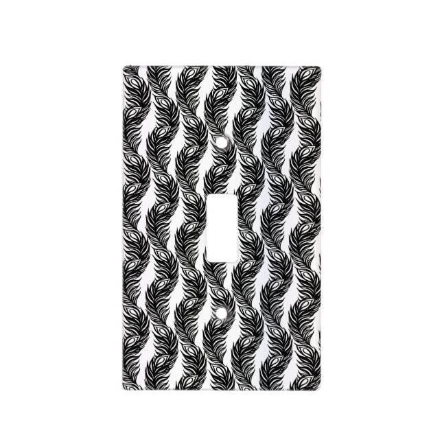Black and white abstract Peacock feather pattern Light Switch Cover (Front)