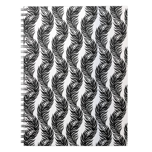 Black and white abstract Peacock feather pattern Notebook (Front)