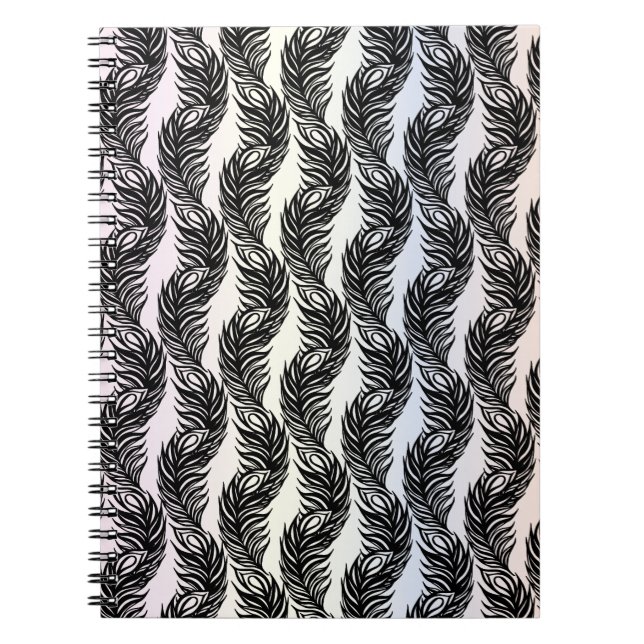Black and white abstract Peacock feather pattern Notebook (Front)