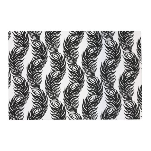 Black and white abstract Peacock feather pattern Placemat