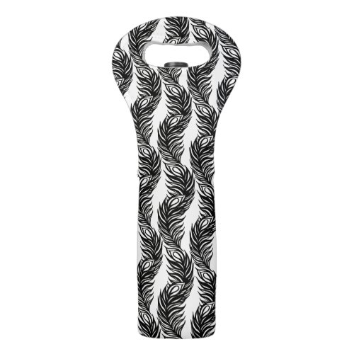 Black and white abstract Peacock feather pattern Wine Bag