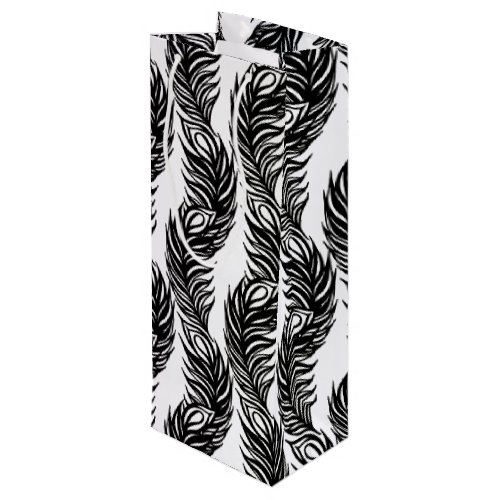 Black and white abstract Peacock feather pattern Wine Gift Bag