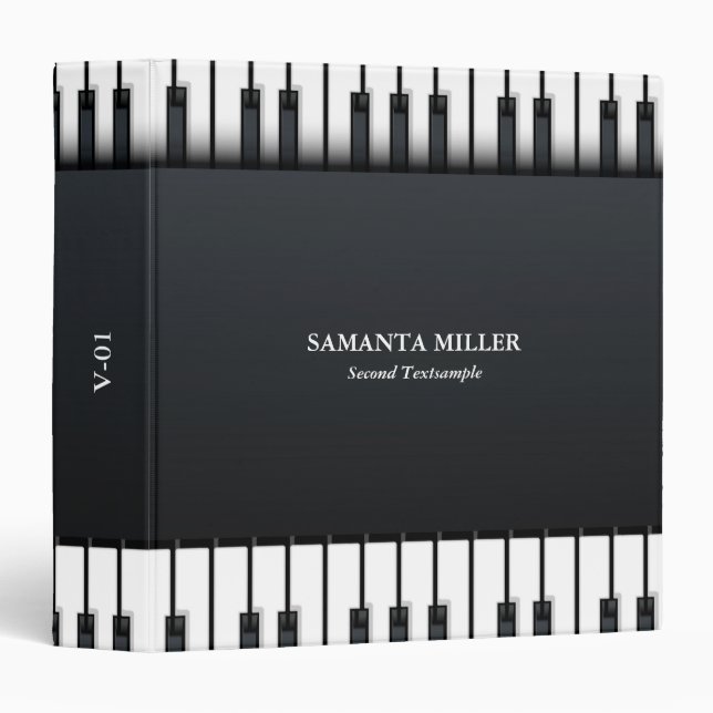 Black and white abstract piano custom text 3 ring binder (Front/Spine)
