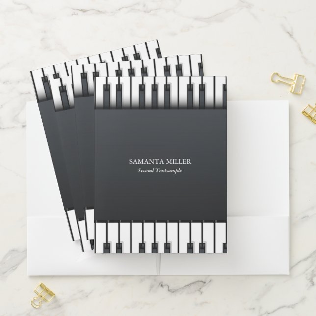 Black and white abstract piano custom text pocket folder (In Situ)