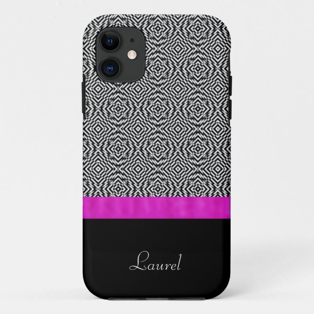 Black and White Abstract Pink iPhone 11 Case (Back)