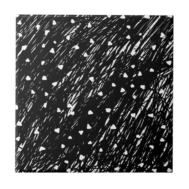 Black and White Abstract Scribble Pattern Ceramic Tile (Front)