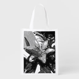 black and white abstract shapes contempory grocery bag