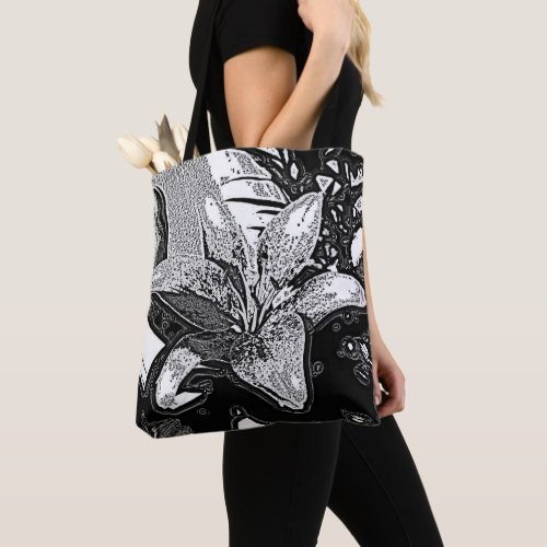 black and white abstract shapes contempory tote bag