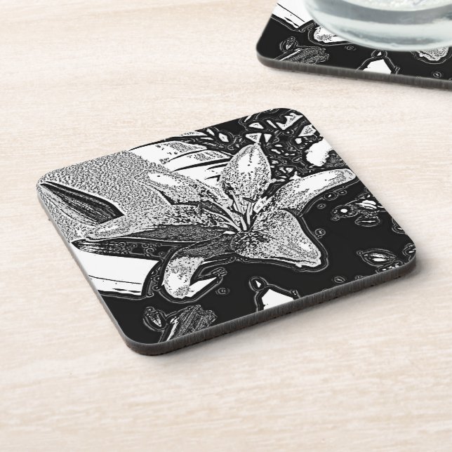 black and white abstract shapes modern beverage coaster (Left Side)