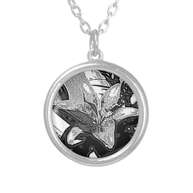 black and white abstract shapes modern silver plated necklace (Front)