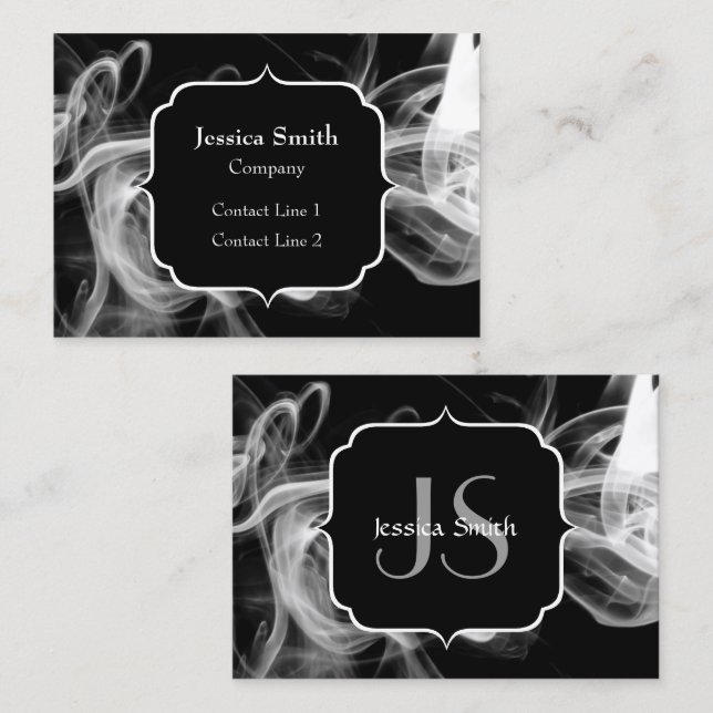 Black and White Abstract Smoke Monogram Business Card (Front/Back)