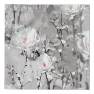 Black and White Abstract Snowy Flower Faux Canvas Print