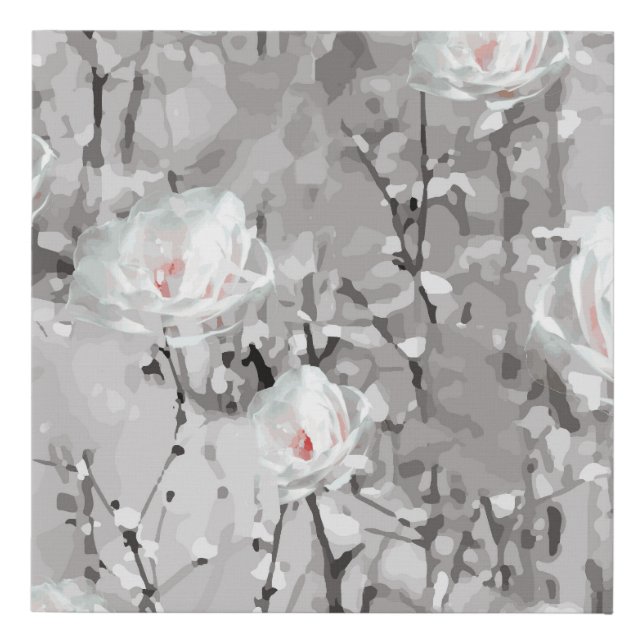 Black and White Abstract Snowy Flower Faux Canvas Print (Front)