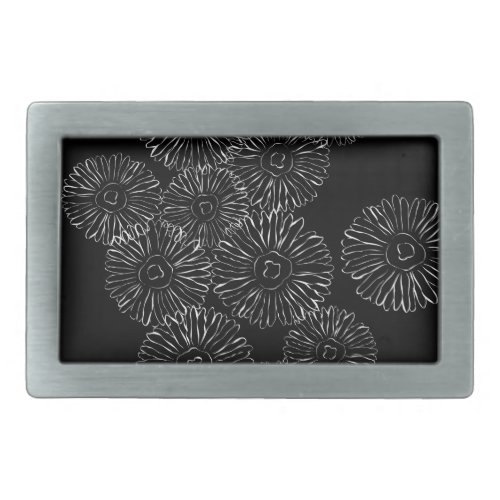 Black and white abstract spring flowers belt buckle