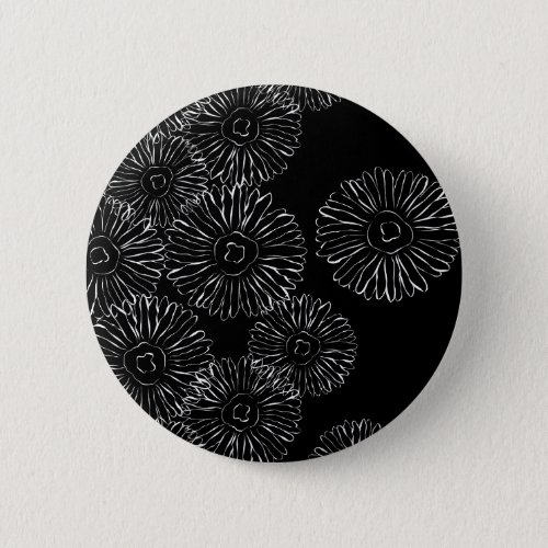 Black and white abstract spring flowers button