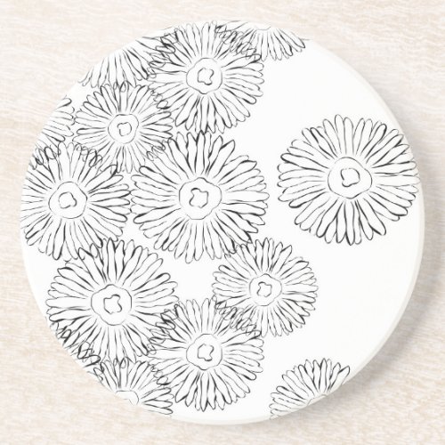 Black and white abstract spring flowers coaster