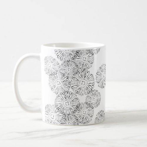 Black and white abstract spring flowers coffee mug