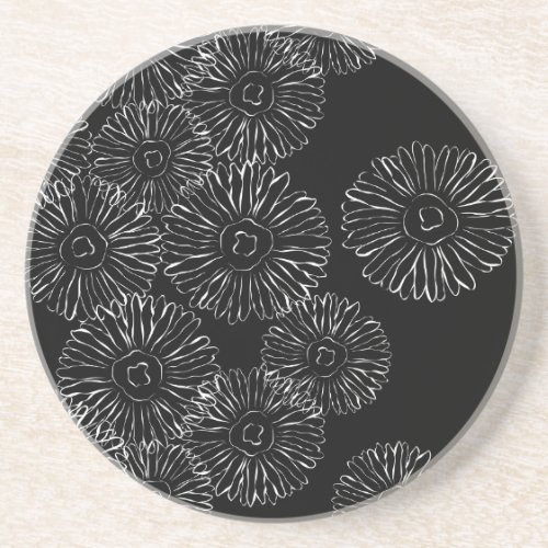 Black and white abstract spring flowers drink coaster