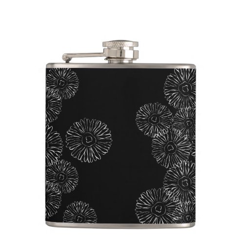 Black and white abstract spring flowers flask