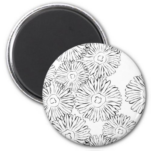 Black and white abstract spring flowers magnet