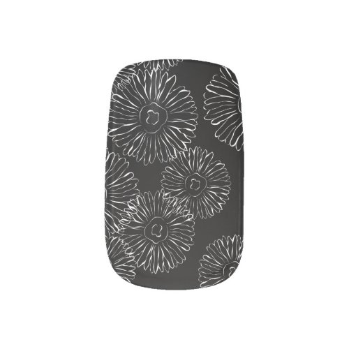 Black and white abstract spring flowers minx nail art