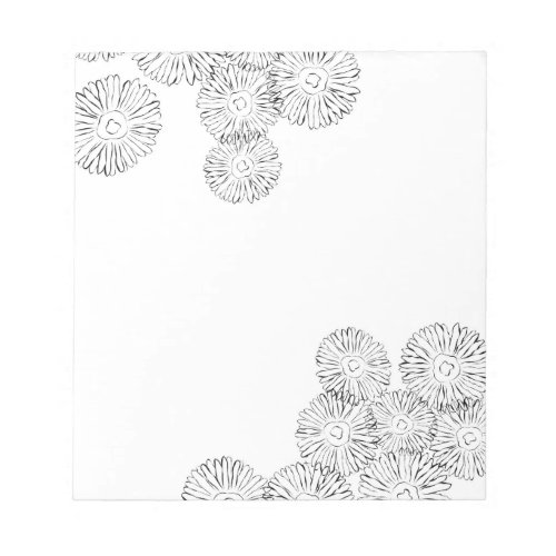 Black and white abstract spring flowers notepad