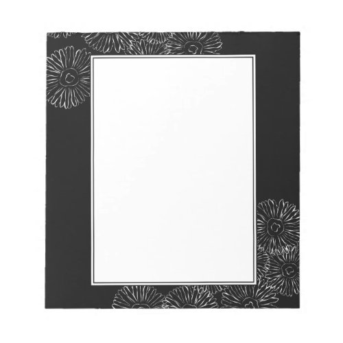 Black and white abstract spring flowers notepad