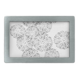 Black and white abstract spring flowers rectangular belt buckle