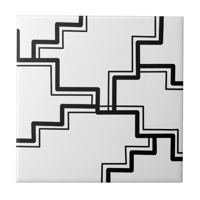 Black and White Abstract Stair Step Pattern  Ceramic Tile (Front)