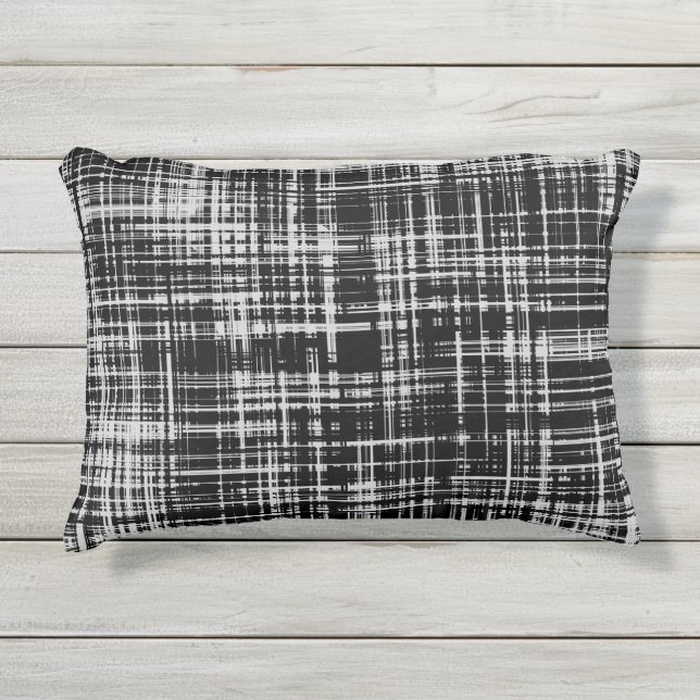 Black and White Abstract Stripe Pattern Outdoor Pillow (Front)