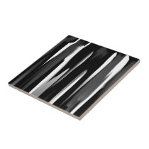 Black and White Abstract Stripes Ceramic Tile