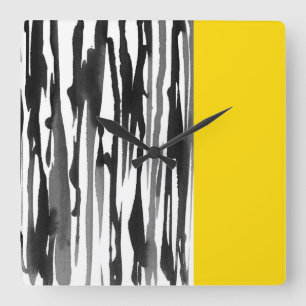 Black and White Abstract Stripes Square Wall Clock