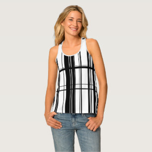 black and white abstract stripes tank top
