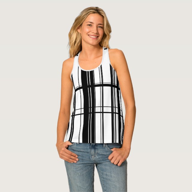 black and white abstract stripes tank top (Front Full)