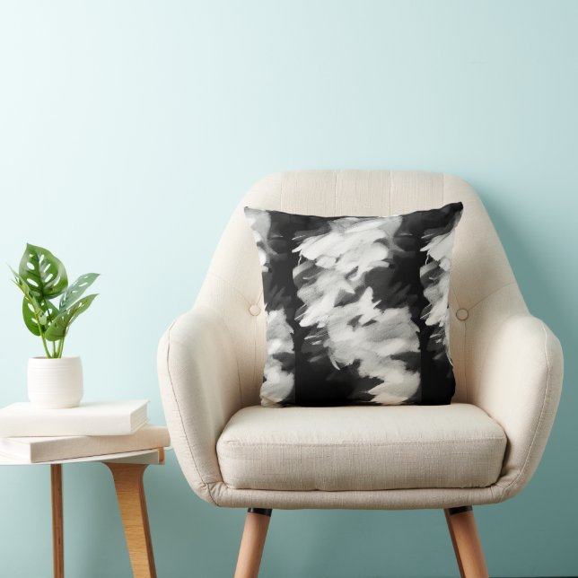 Black and white abstract strokes kitty voices throw pillow (Chair)