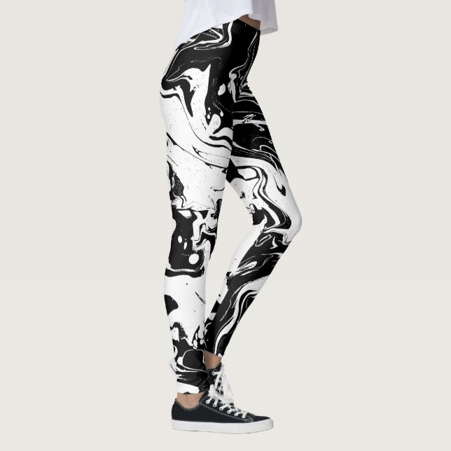 Black and white abstract swirls - leggings (Right)