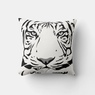 Black and White Abstract Tiger's Head Throw Pillow