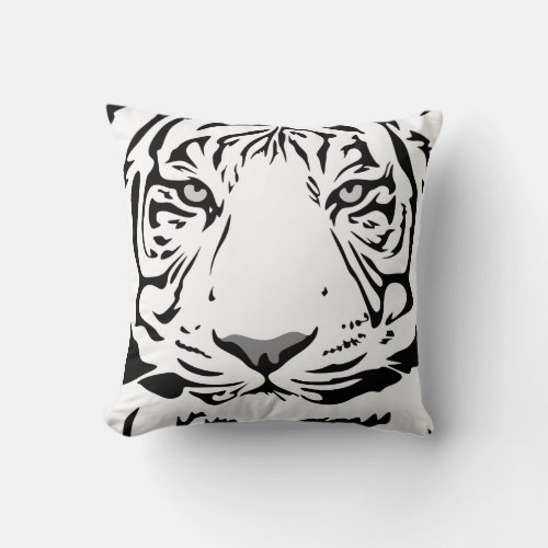 Black and White Abstract Tigers Head Throw Pillow