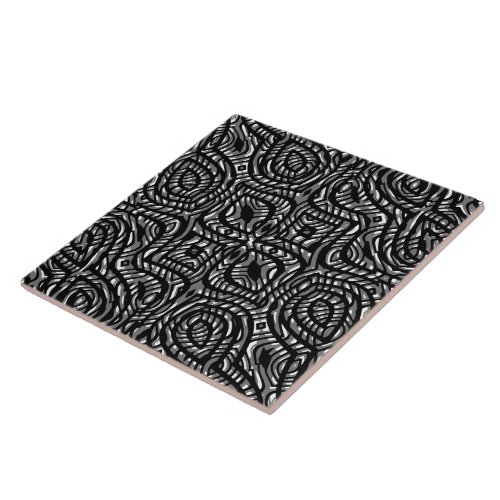 Black and White Abstract Tribal Print Ceramic Tile