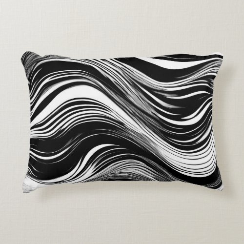 Black and White Abstract Wave Accent Pillow