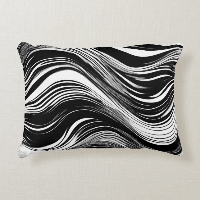Black and White Abstract Wave Accent Pillow (Front)