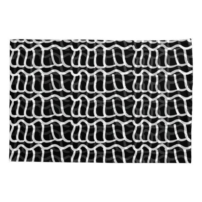 Black and White Abstract Wavy Line Pattern Seamles Pillow Case (Back)