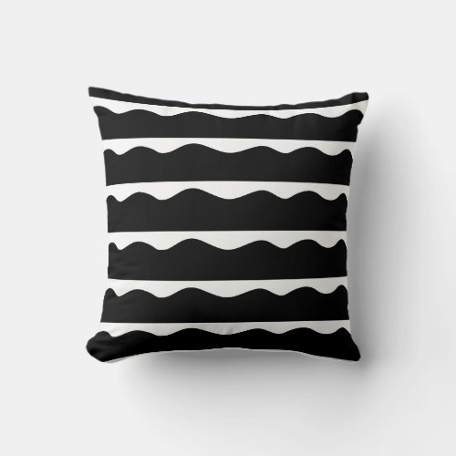 Black And White Abstract Wavy Shapes Groovy Patter Throw Pillow