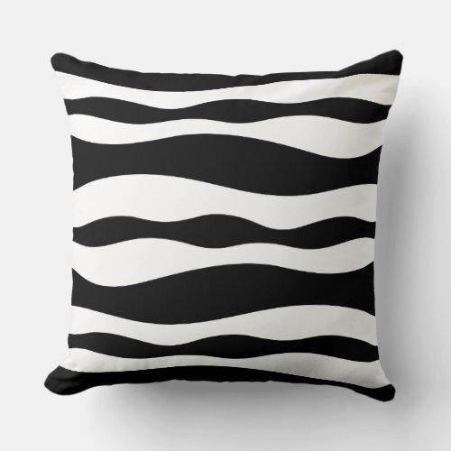 Black And White Abstract Wavy Stripes Throw Pillow