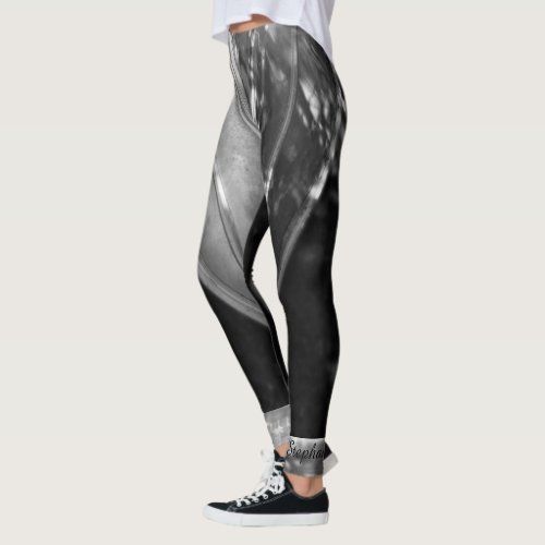Black and White Abstract with Personalized Name Leggings