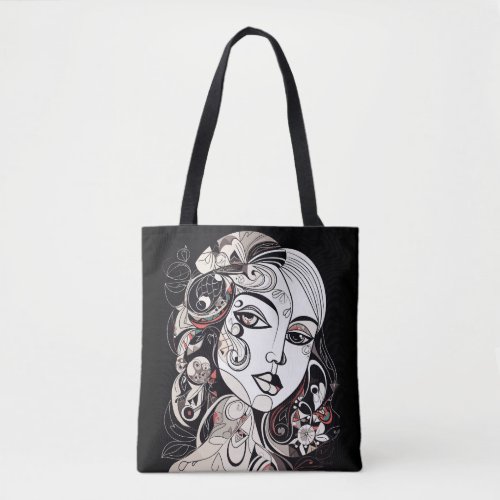 Black and White Abstract Woman Illustration Tote Bag