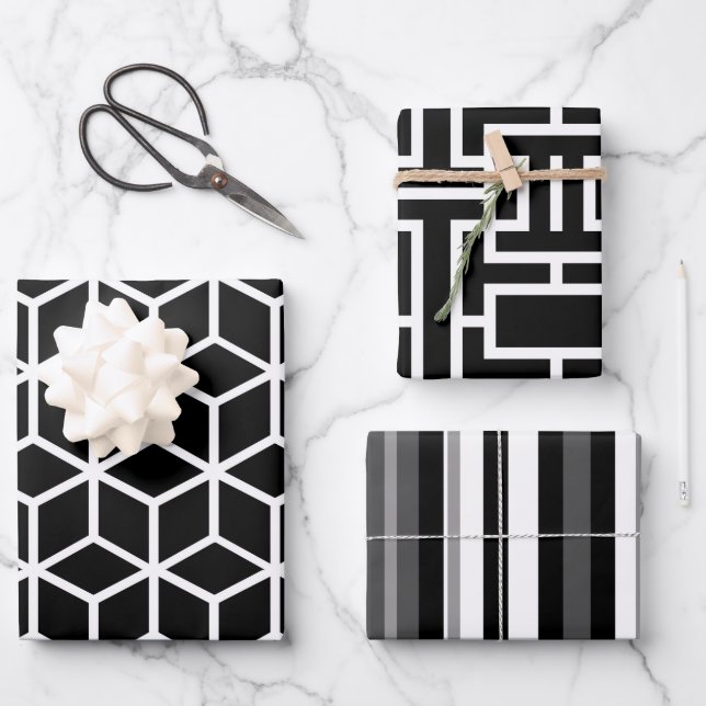 Black And White Abstract Wrapping Paper Sheets (Front)
