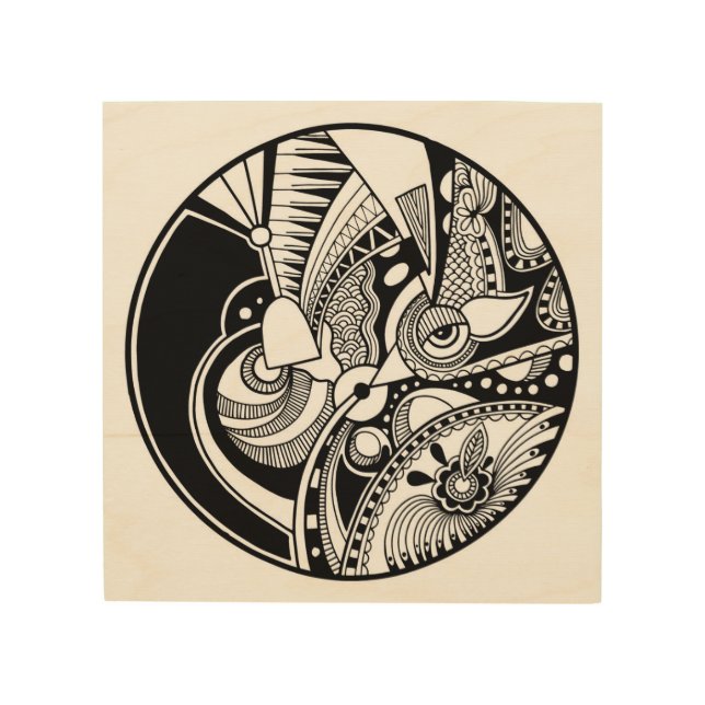 Black And White Abstract Zendala On Circle 5 Wood Wall Decor (Front)