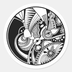 Black And White Abstract Zendala On Circle Classic Round Sticker